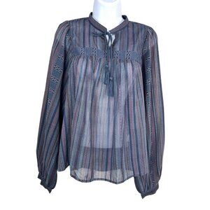Lucky Brand Border print peasant top striped sheer sz M